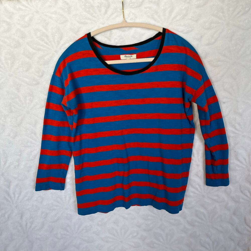 Madewell blue and red striped shirt long sleeve preowned excellent size small